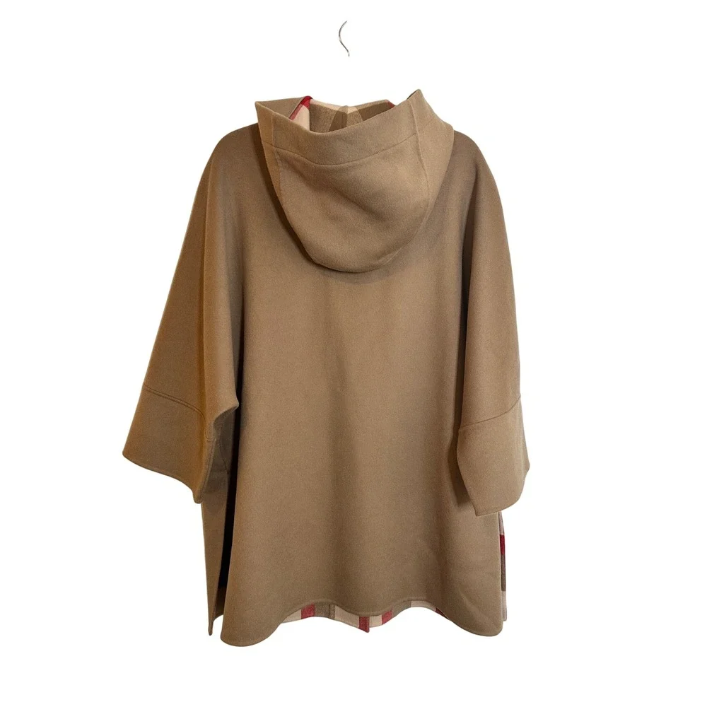 Weekend Max Mara Duffle Coat Size 4 Camel Brown Virgin Wool Hooded Plaid Toggle‎